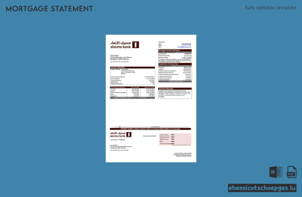 Beispiel eines Hypothekenauszugs der marokkanischen Al-Inma Bank (Word- und PDF-Datei)